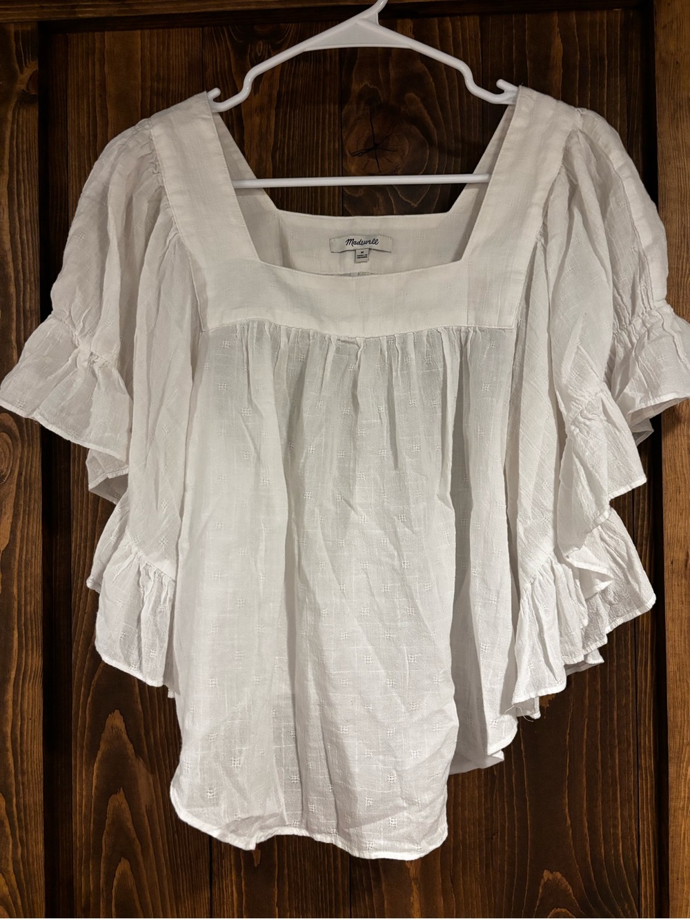 Madewell Butterfly Sleeve Square Neck Crop Ruffle Shirt Medium
